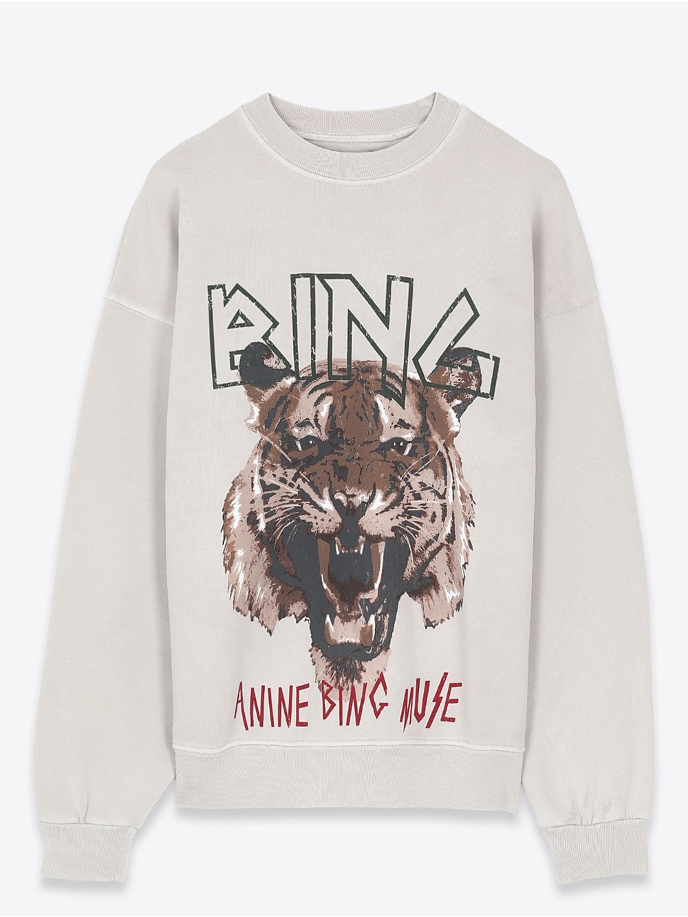 NWT Anine Bing Muse Tiger Graphic Sweatshirt 100% Organic Cotton Beige Medium